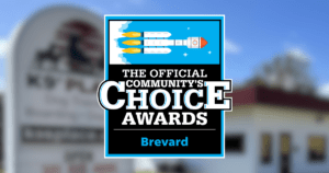 Official Brevard Community Choice Awards graphic celebrating K9s Place being recognized as one of Brevard County's top pet service providers.